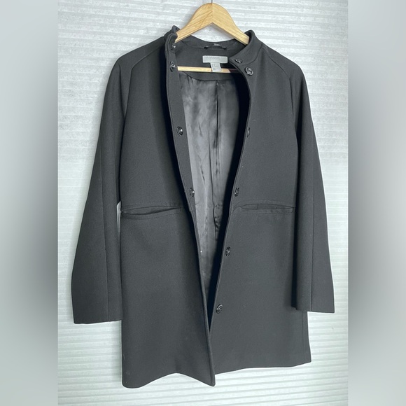 H&M short wool-blend coat women size 4 black long sleeve lined - Picture 3 of 14